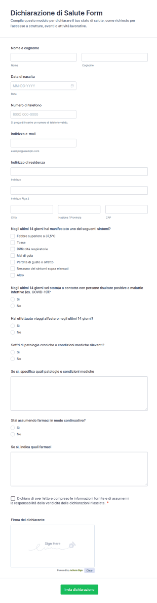 Dichiarazione Di Salute Form