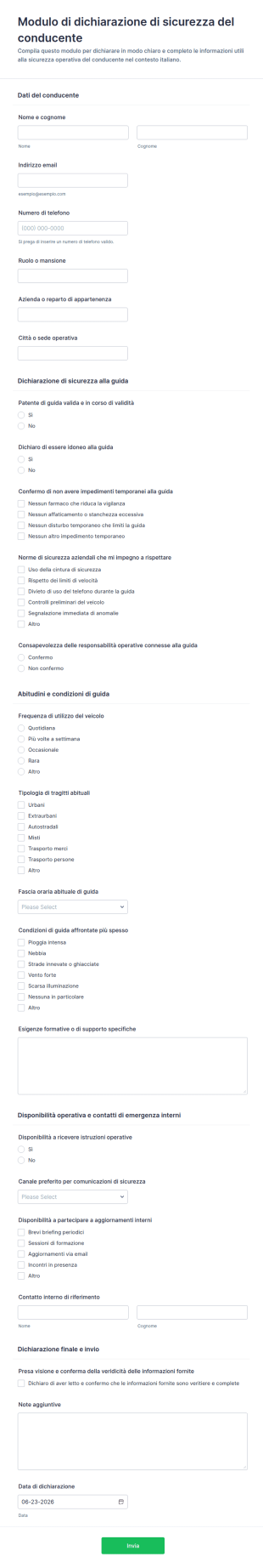 Dichiarazione Di Sicurezza Alla Guida