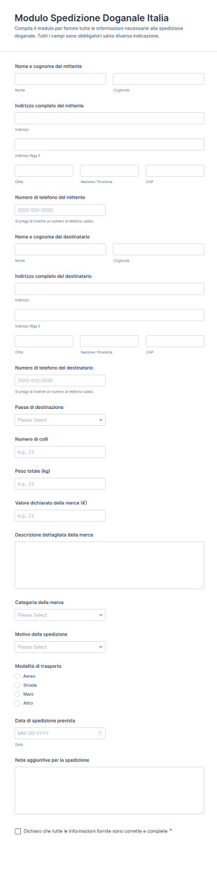 Dichiarazione Di Spedizione Doganale