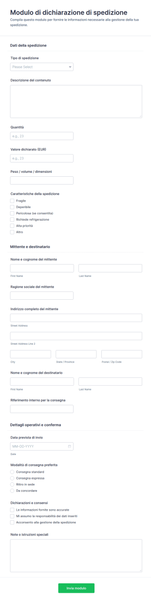 Dichiarazione Di Spedizione Form