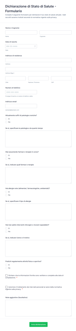 Dichiarazione Di Stato Di Salute Formulario
