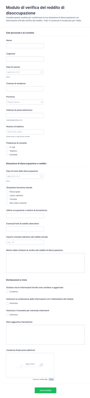 Dichiarazione Di Verifica Del Reddito Da Disoccupazione