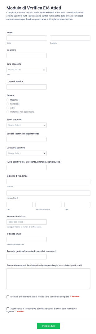 Dichiarazione Di Verifica Età Dell’Atleta