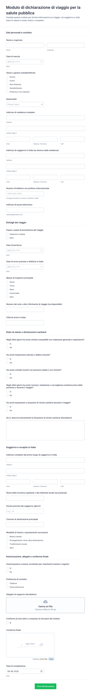Dichiarazione Di Viaggio Per La Salute Pubblica
