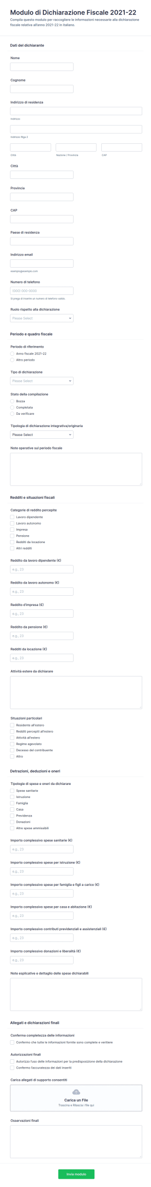 Dichiarazione Fiscale 2021 2022 Modulo