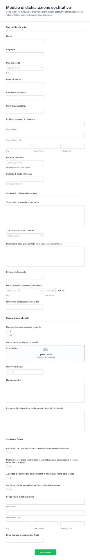 Dichiarazione Giurata Modulo
