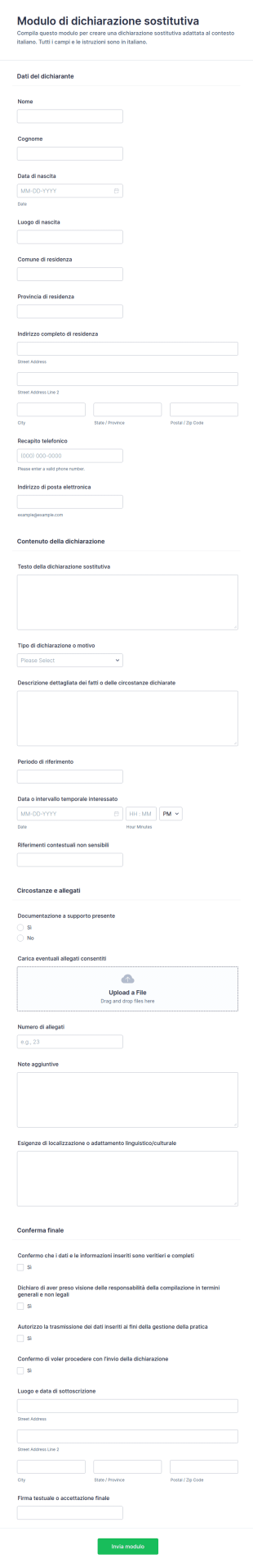 Dichiarazione Giurata Modulo