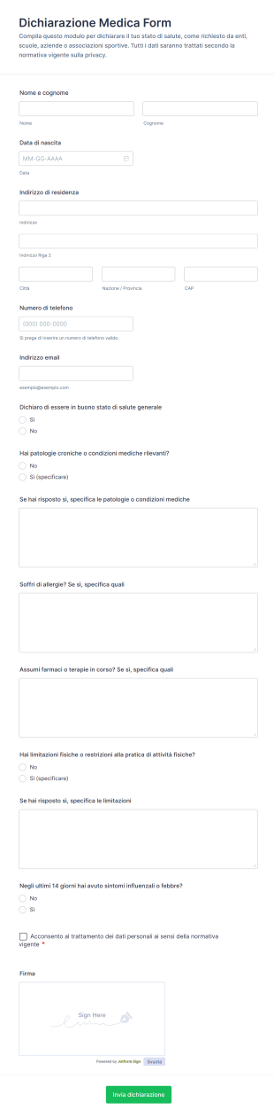 Dichiarazione Medica Form
