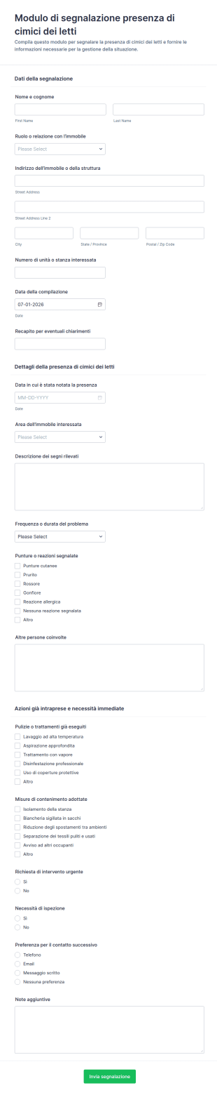 Dichiarazione Sulla Presenza Di Cimici Dei Letti