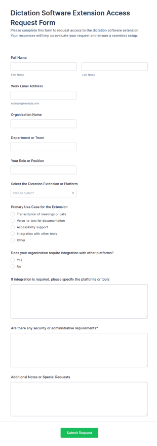 Dictation Software Extension Access Request Form Template