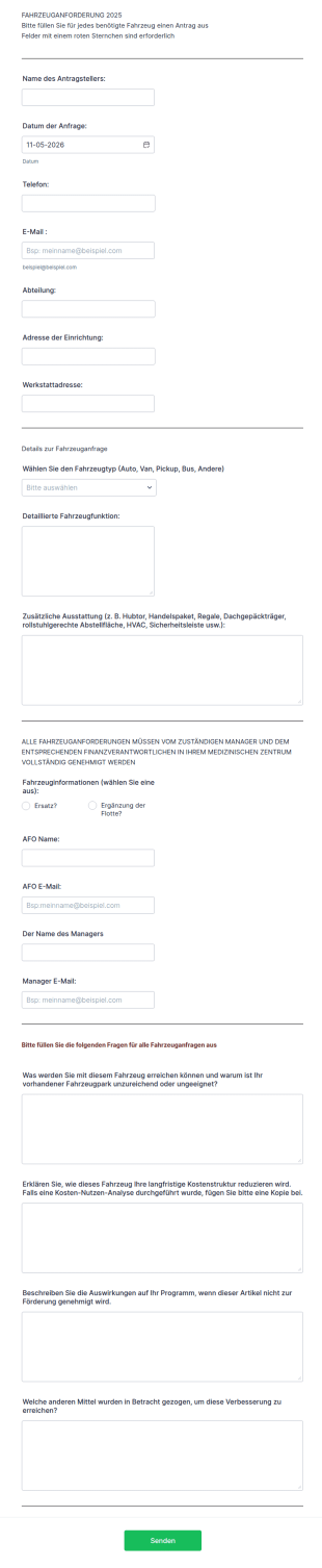 Dienstfahrzeug Anforderung