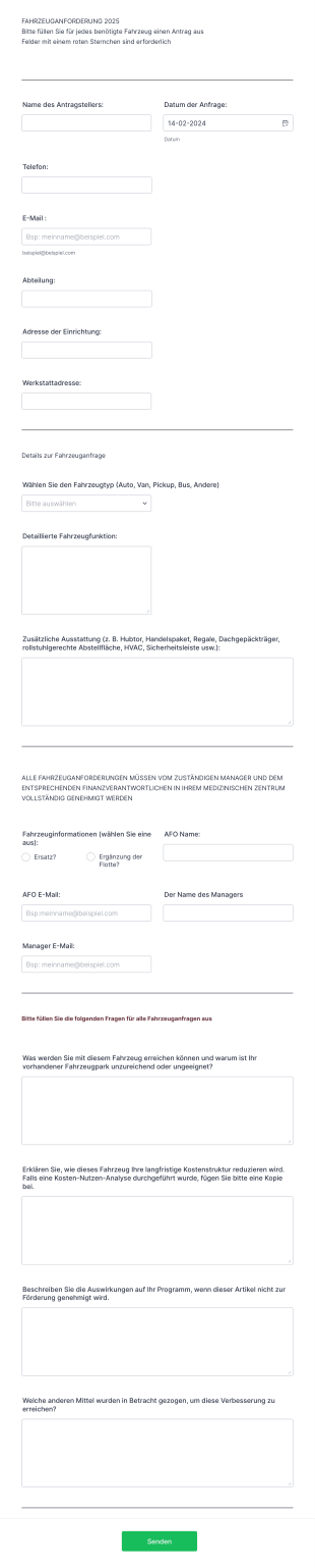 Dienstfahrzeug Anforderung Form Template