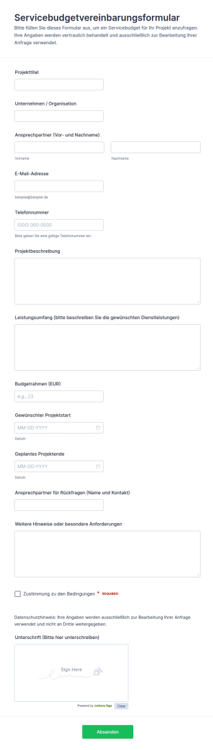 Dienstleistungs Budgetvereinbarung Form