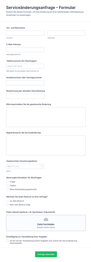 Dienstleistungsänderungsantragsformular