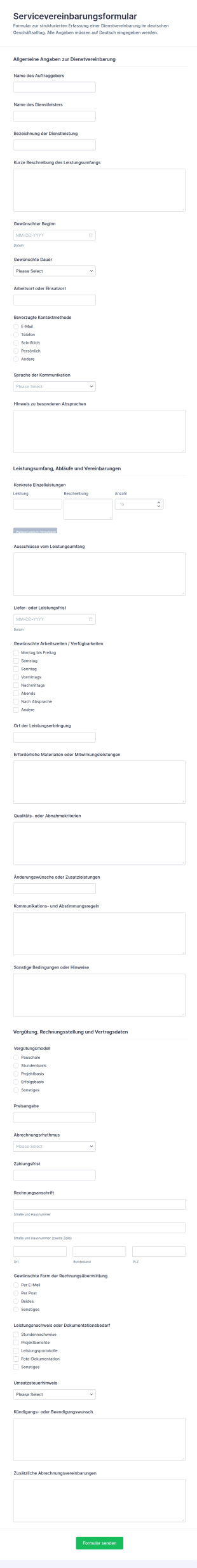 Dienstleistungsvereinbarung Form