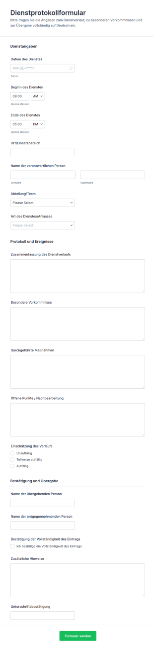Dienstprotokoll Formular