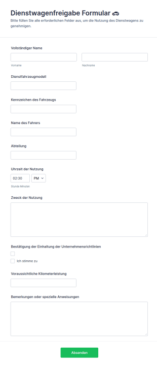 Dienstwagenfreigabe Formular 🚗