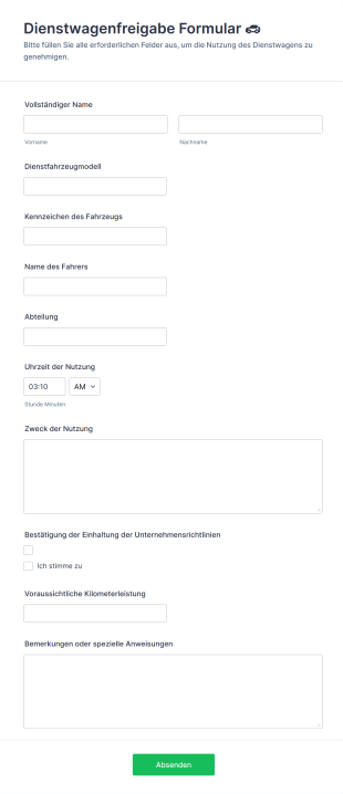 Dienstwagenfreigabe Formular 🚗