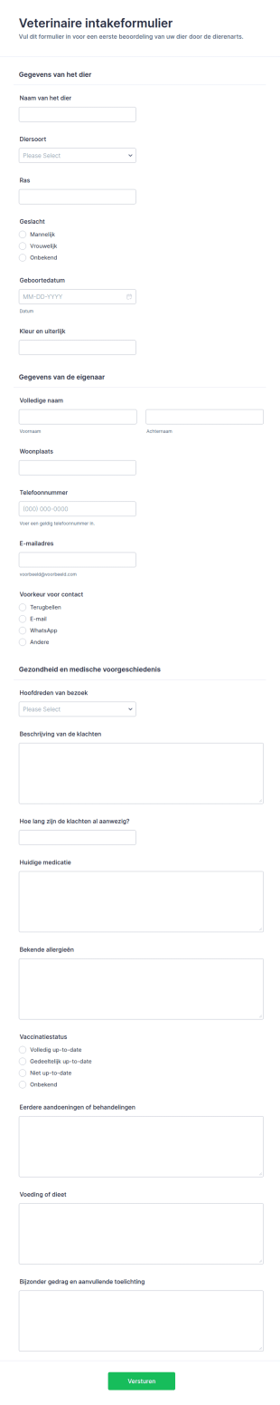 Dierenarts Intakeformulier
