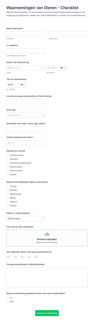 Dierenobservatieformulier