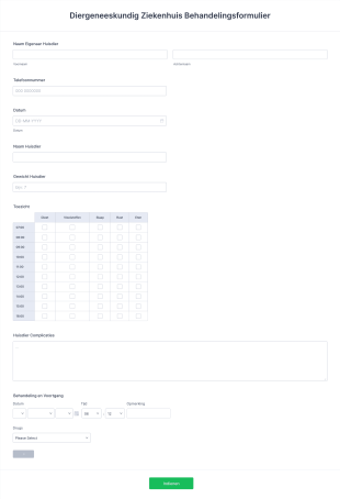 Diergeneeskundig Ziekenhuis Behandelingsformulier Form Template
