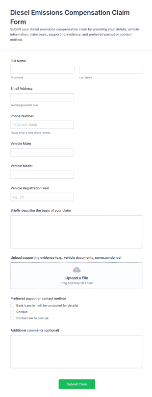 Diesel Emissions Compensation Claim Form Template