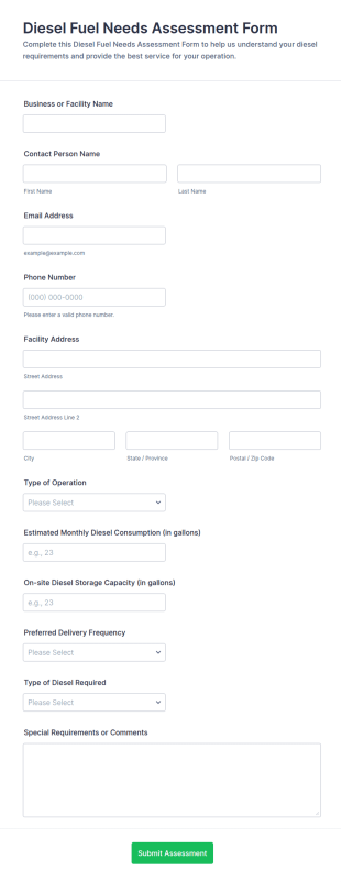Diesel Fuel Needs Assessment Form Template