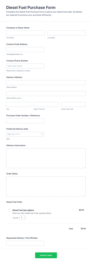 Diesel Fuel Purchase Form Template