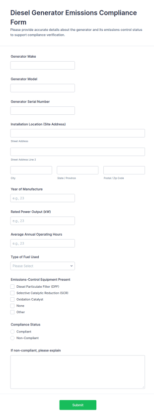 Diesel Generator Emissions Compliance Form Template
