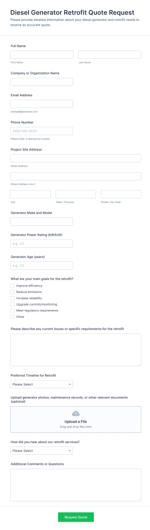 Diesel Generator Retrofit Quote Request Form Template