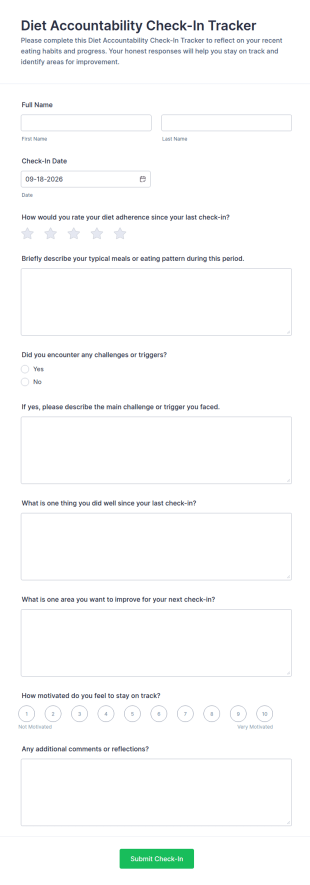 Diet Accountability Check In Tracker Form Template