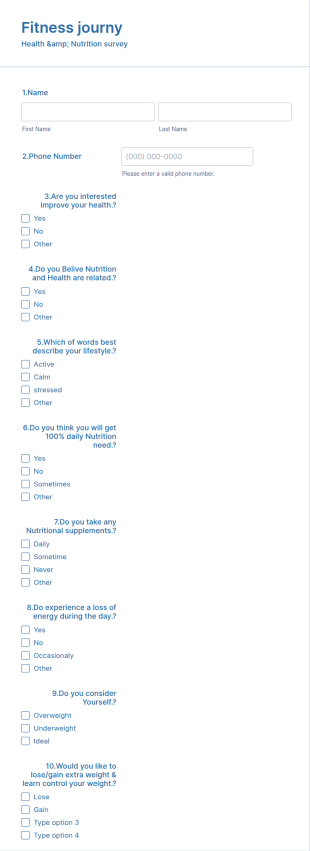 Diet And Exercise Form Template