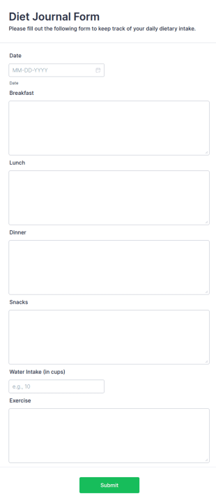 Diet Journal Form Template