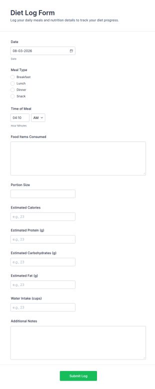 Diet Log Form Template