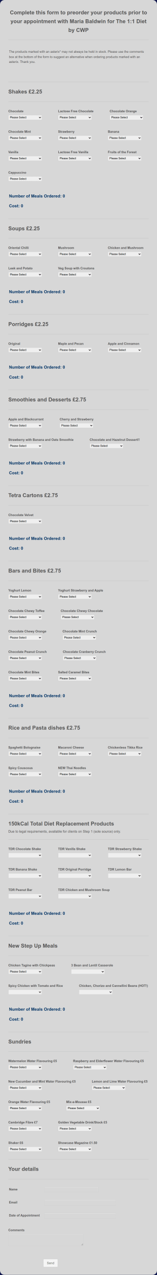 Diet Order Form Template