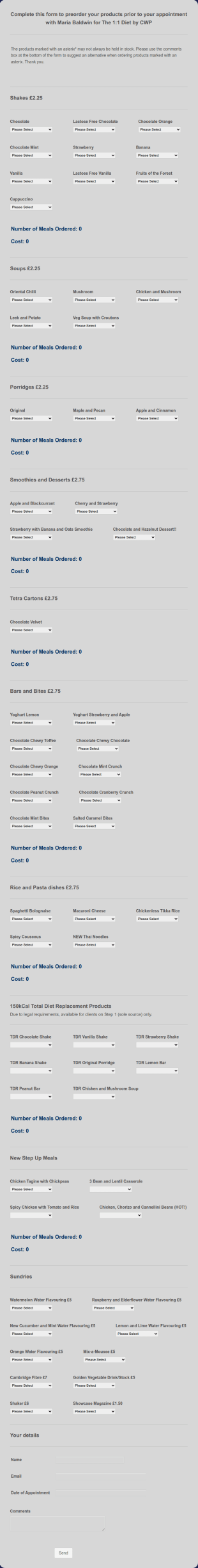 Diet Order Form Template