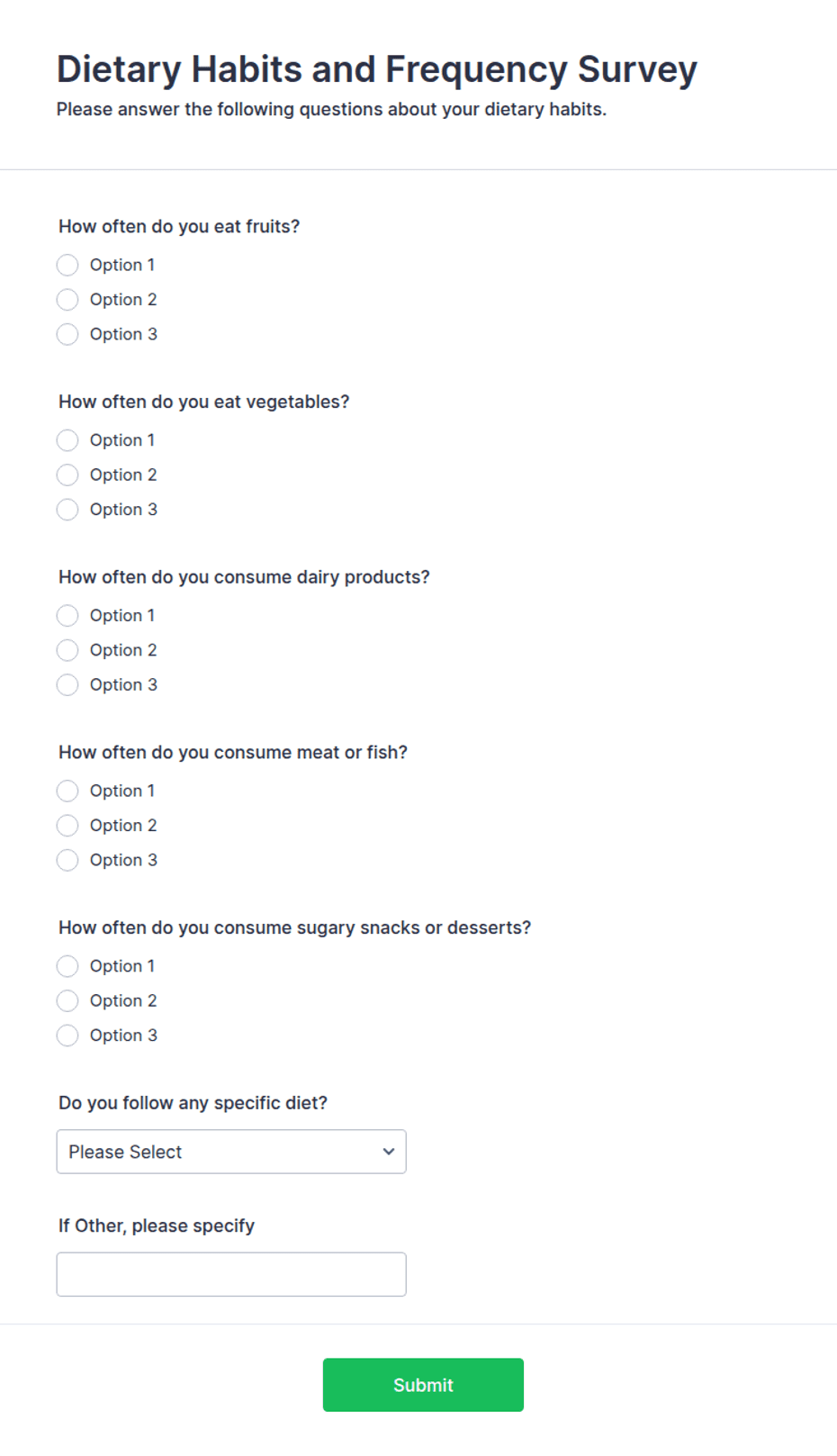 Dietary Habits and Frequency Survey Form Template | Jotform