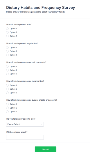 Dietary Habits And Frequency Survey Form Template