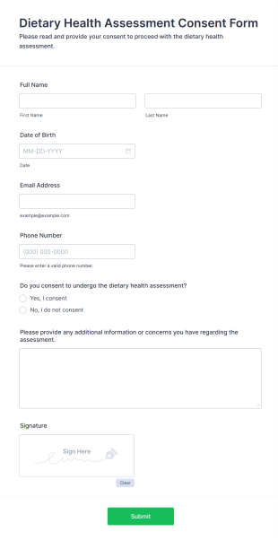 Dietary Health Assessment Consent Form Template