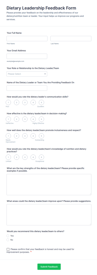 Dietary Leadership Feedback Form Template