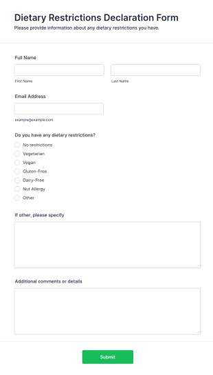 Dietary Restrictions Declaration Form Template