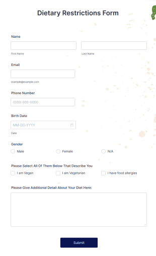 Dietary Restrictions Form Template