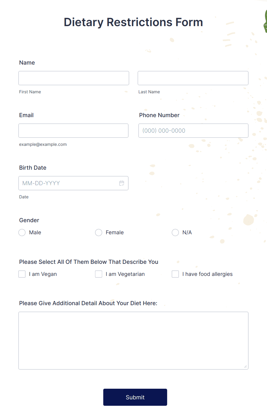 Dietary Restrictions Form Template Jotform Dietary Restrictions Form Template Jotform