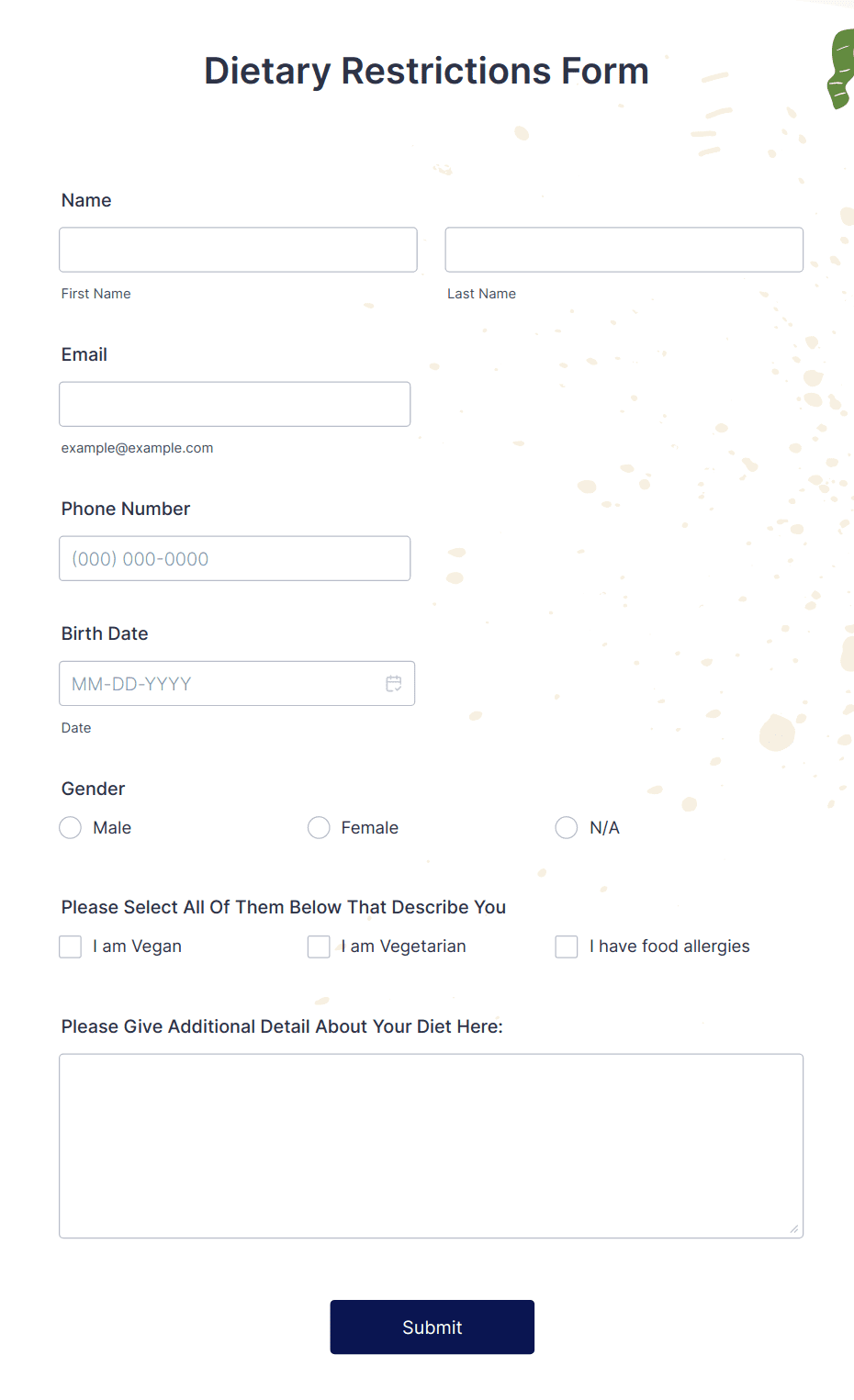 Dietary Restrictions Form Template Jotform Dietary Restrictions Form Template Jotform