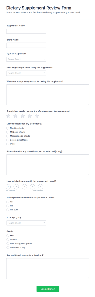 Dietary Supplement Review Form Template