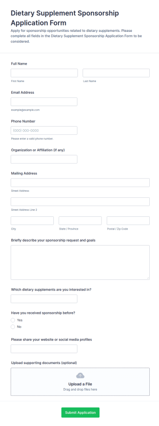 Dietary Supplement Sponsorship Application Form Template