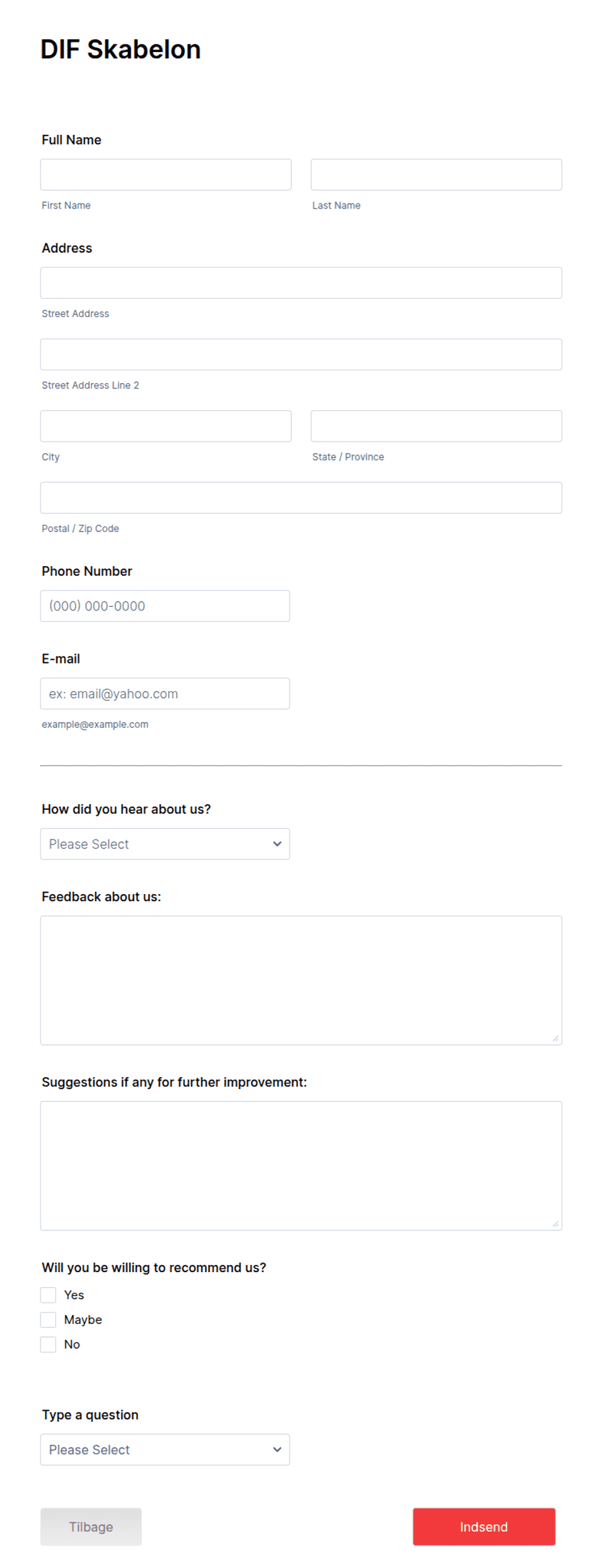 DIF formularskabelon Form Template | Jotform