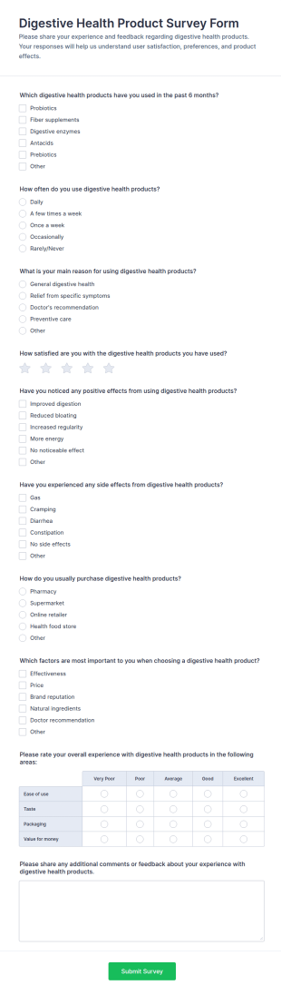 Digestive Health Product Survey Form Template