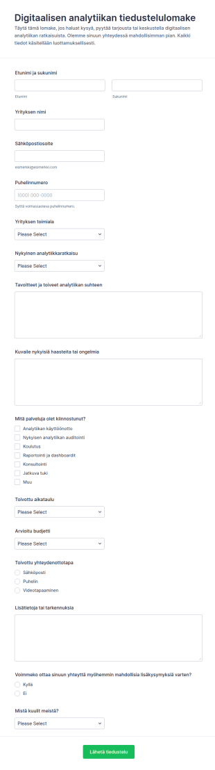 Digitaalisen Analytiikan Tiedustelulomake
