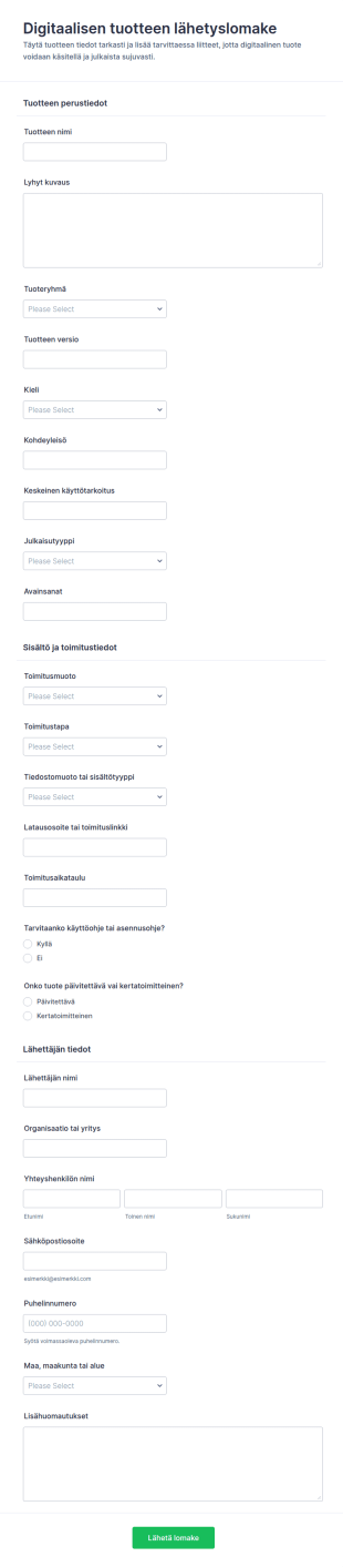 Digitaalisen Tuotteen Toimituslomake